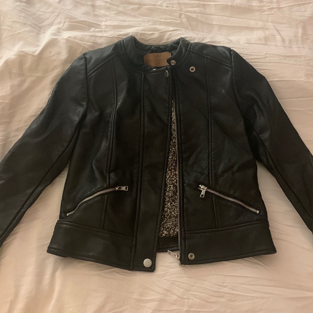 Zara black leather jacket - Picture 1 of 5